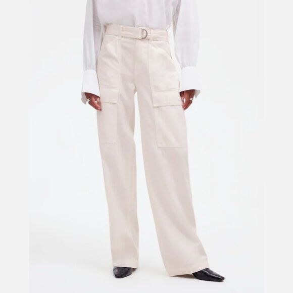 NWT Madewell Belted Slouchy Straight Cargo Pants in Vintage Ivory | Size 28 - Picture 2 of 9
